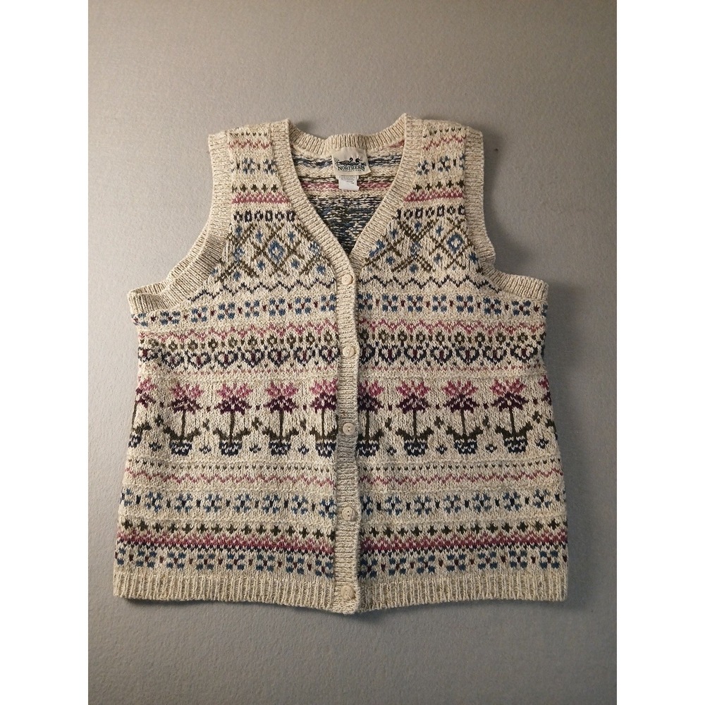 Vintage Northern Reflections Button Up Wool Blend Sweater Vest Floral Nordic XL